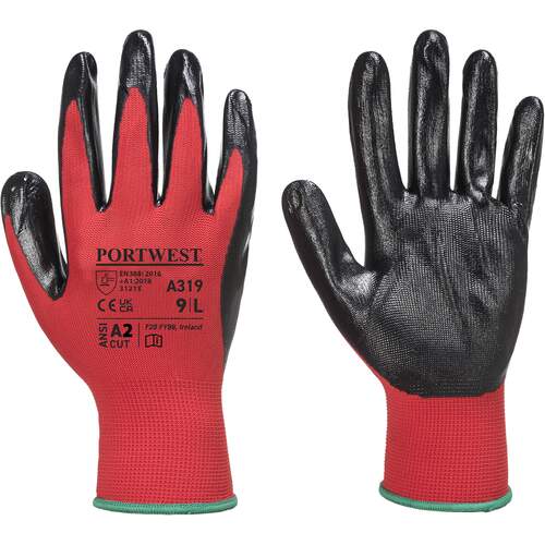 Portwest Flexo Grip Nitrile Glove (Retail Pack) - Red/Black