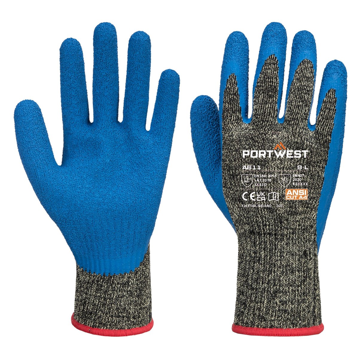 Portwest Aramid HR Cut Latex Glove - Black/Blue