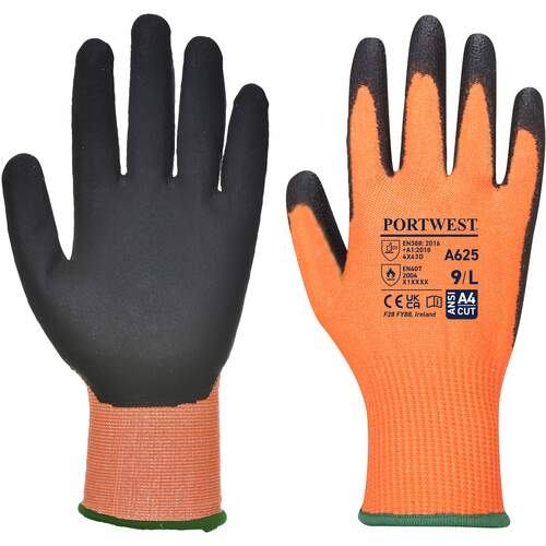 Portwest Vis-Tex Cut Resistant Glove - PU - Orange/Black