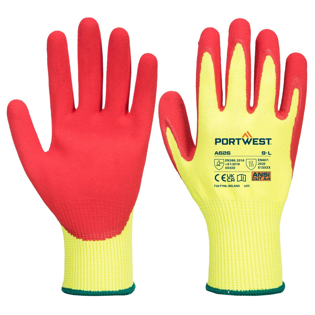 Portwest Vis-Tex HR Cut Glove - Nitrile - Yellow/Red