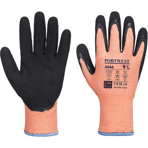 Portwest Vis-Tex Winter HR Cut Glove Nitrile - Orange/Black
