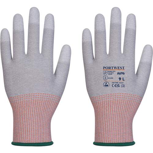 Portwest LR13 ESD PU Fingertip Cut Glove - 12 pack - Grey/White