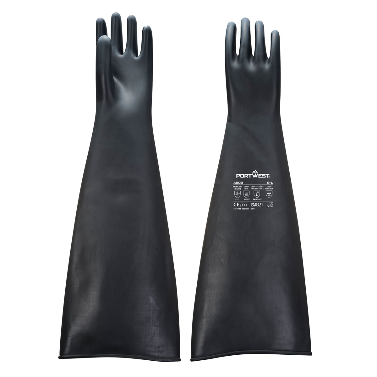 Portwest Heavyweight Latex Rubber Gauntlet 600mm - Black