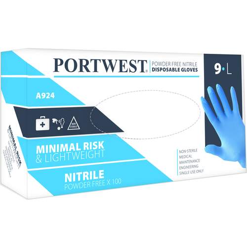 Portwest Extra Strength Powder Free Disposable Nitrile Glove Cat 1 - Blue