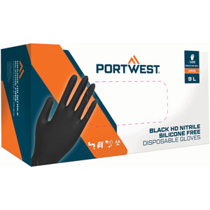 Portwest Disp 7 mil Disposable Glove (Pk100) - Black
