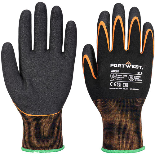 Portwest Grip 15 Nitrile Double Palm Glove - Black/Orange