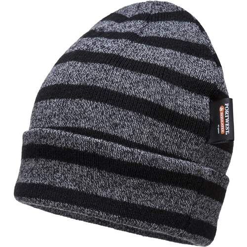 Striped Insulated Knit Cap, Insulatex Lined - Grey/Black