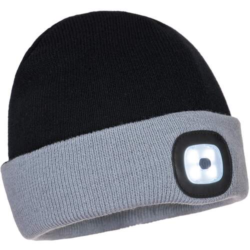Portwest Two Tone LED Rechargeable Beanie - Black/Grey