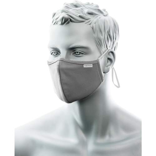 Portwest 2-Ply Anti-Microbial Fabric Face Mask with Nose Band (Pk25) - Heather Grey