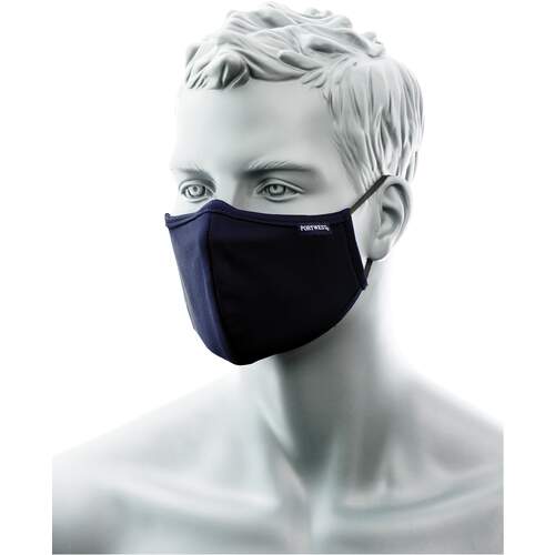 Portwest 2-Ply Anti-Microbial Fabric Face Mask with Nose Band (Pk25) - Navy