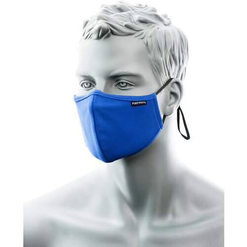 Portwest 2-Ply Anti-Microbial Fabric Face Mask with Nose Band (Pk25) - Royal Blue
