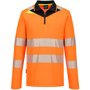 Portwest DX4 Hi-Vis Zip Polo Shirt L/S  - Orange/Black