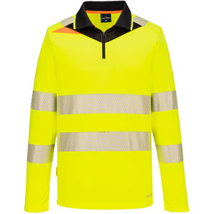 Portwest DX4 Hi-Vis Zip Polo Shirt L/S  - Yellow/Black