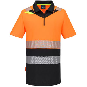 Portwest DX4 Hi-Vis Zip Class 1 Polo Shirt S/S  - Orange/Black