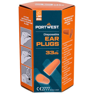 Portwest PU Foam Ear Plugs (30 Pairs) - Orange