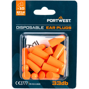 Portwest PU Foam Ear Plugs Blister Pack (10 Pairs) - Orange