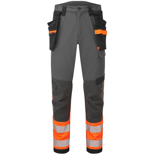 Portwest EV4 Hi-Vis Stretch Detachable Holster Class 1 Trousers - Orange/Metal Grey