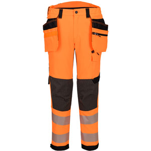 Portwest EV4 Hi-Vis Stretch Detachable Holster Class 2 Trousers - Orange/Black