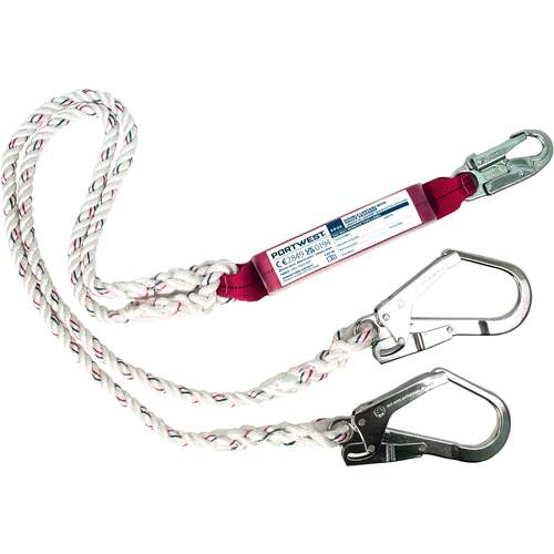 Portwest Double Lanyard With Shock Absorber - White