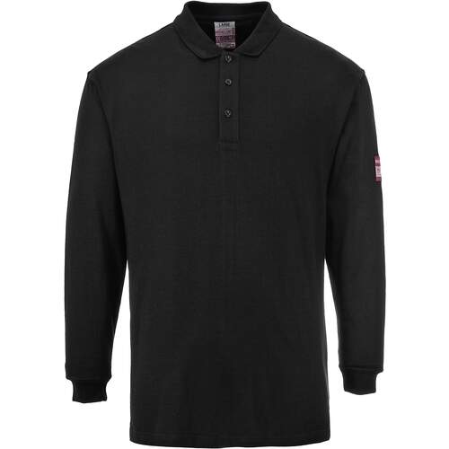 Portwest Flame Resistant Anti-Static Long Sleeve Polo Shirt - Black