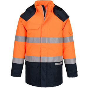 Portwest Bizflame Rain+ Hi-Vis Multi-Norm Contrast FR Winter Jacket - Orange/Navy