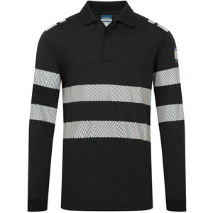 Portwest PW3 Modaflame Knit FR Long Sleeve Polo Shirt - Black