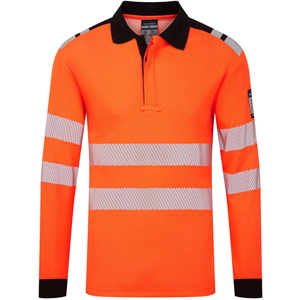 Portwest PW3 Modaflame Knit HVO FR Long Sleeve Polo Shirt - Orange/Black
