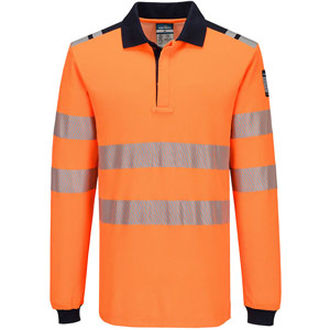 Portwest PW3 Modaflame Knit HVO FR Long Sleeve Polo Shirt - Orange/Navy
