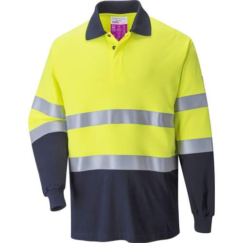 Portwest Flame Resistant Anti-Static Two Tone Polo Shirt - Yellow/Navy