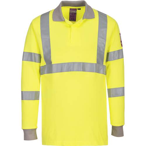 Portwest Flame Resistant Anti-Static Hi-Vis Long Sleeve Polo Shirt - Yellow