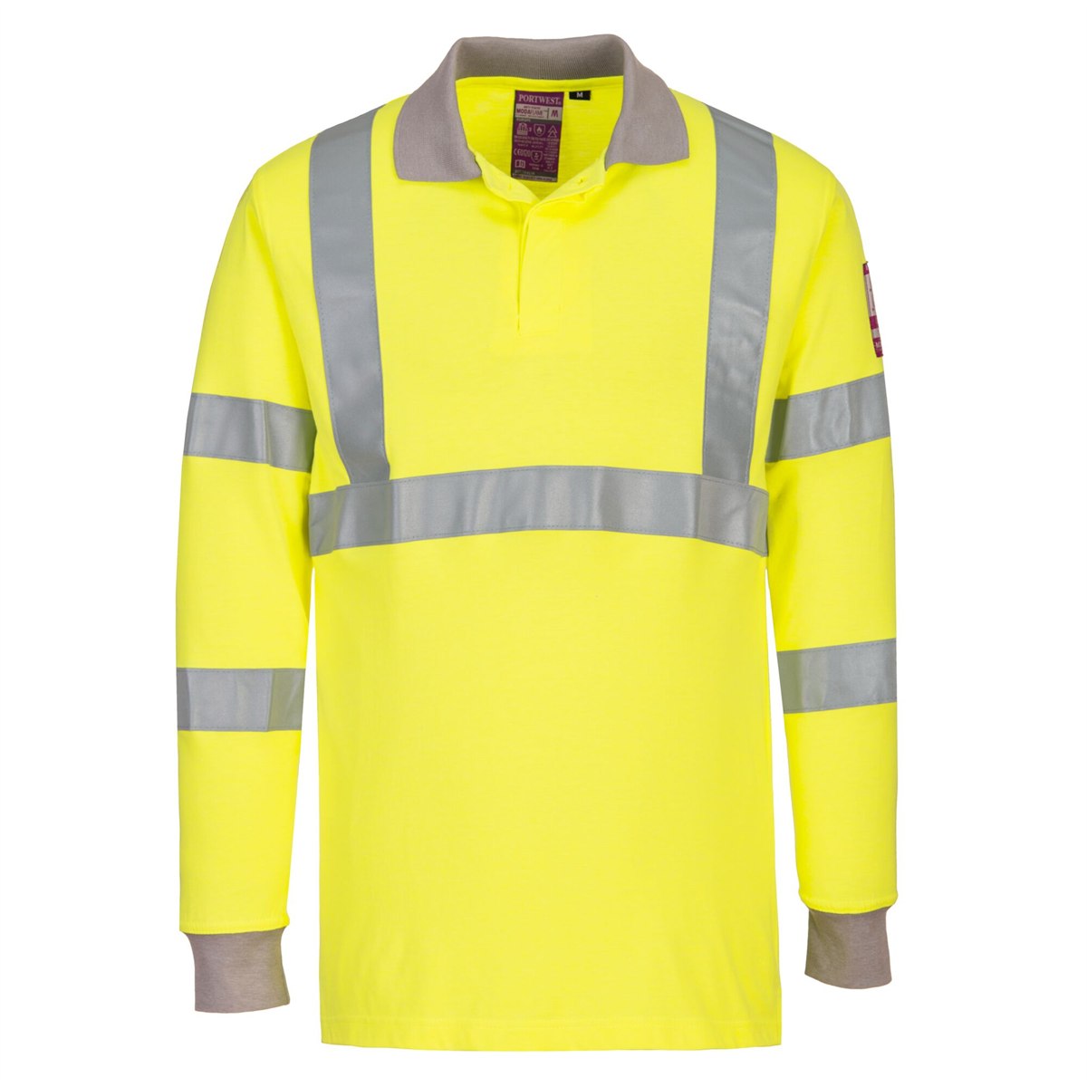 Portwest Flame Resistant Anti-Static Hi-Vis Long Sleeve Polo Shirt - Yellow
