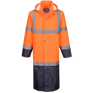 Portwest Hi-Vis Contrast Raincoat 122cm - Orange/Navy
