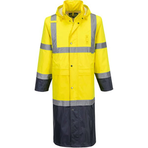 Portwest Hi-Vis Contrast Raincoat 122cm - Yellow/Navy