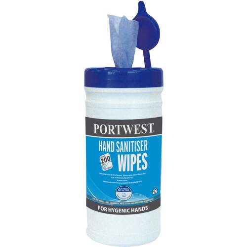 Portwest Hand Sanitiser Wipes (200 Wipes) - Blue