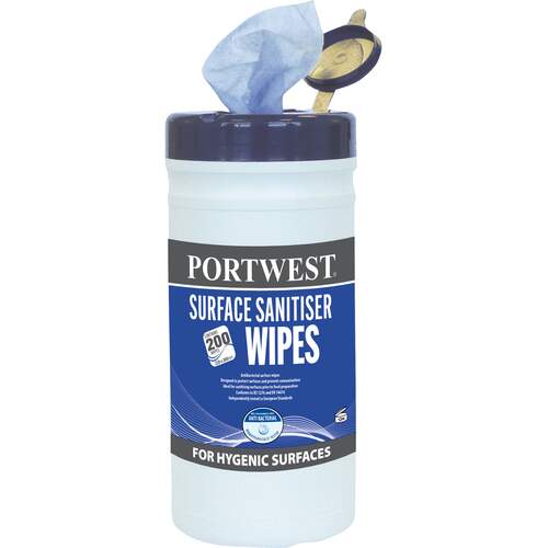 Portwest Surface Sanitiser Wipes (200 Wipes) - Blue