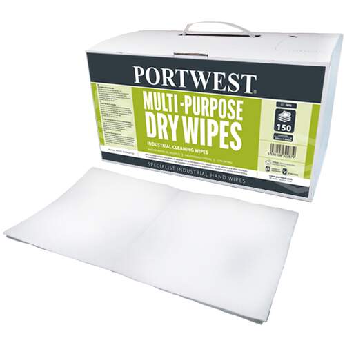 Portwest Multi-Purpose Dry Wipes (150 Wipes) - White