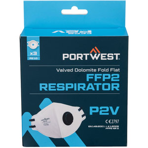 Portwest FFP2 Valved Dolomite Fold Flat Respirator (Pk3) - White