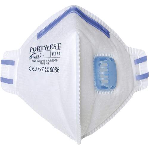 Portwest FFP2 Valved Fold Flat Respirator - White