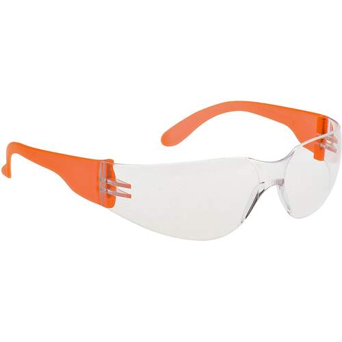 Portwest Wrap Around Spectacles - Clear/Orange Hi-Vis