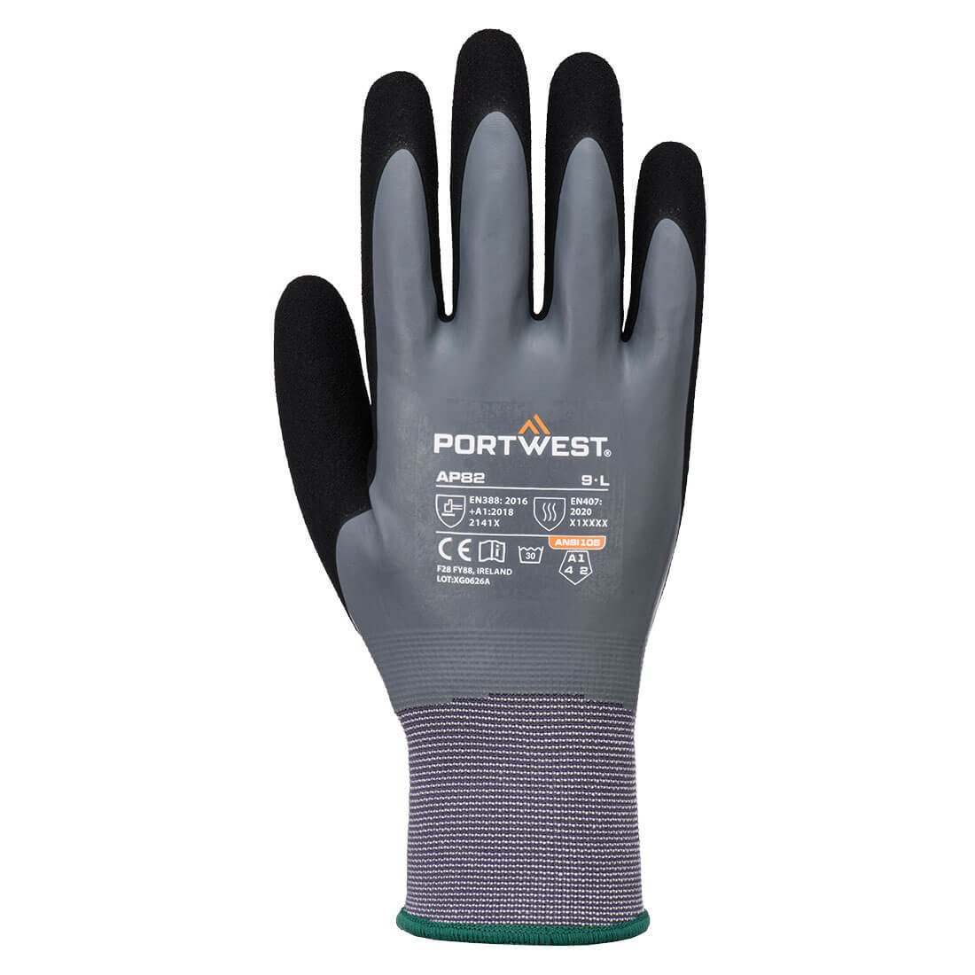 Portwest Grip 15 Latex Foam Touch Screen Glove - Grey/Black