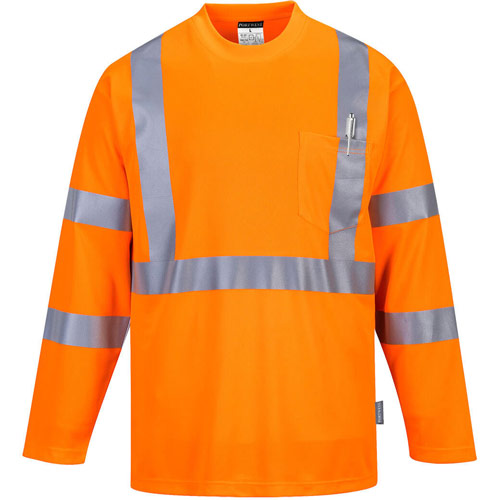 Portwest Hi-Vis Long Sleeve Pocket T-Shirt  - Orange