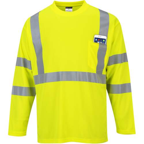 Portwest Hi-Vis Long Sleeve Pocket T-Shirt  - Yellow