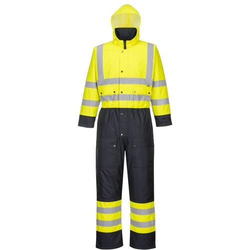 Portwest Hi-Vis Contrast Coverall - Lined - Yellow/Navy