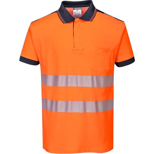 PW3 Hi-Vis Polo Shirt S/S - Orange/Navy