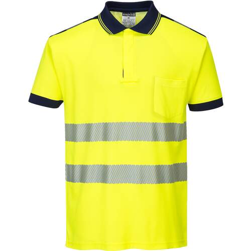 PW3 Hi-Vis Polo Shirt S/S - Yellow/Navy