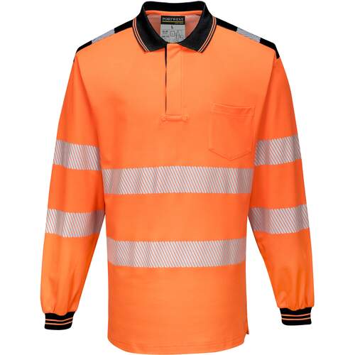Portwest PW3 Hi-Vis Polo Shirt L/S - Orange/Black