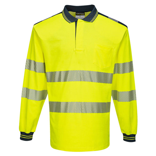 Portwest PW3 Hi-Vis Polo Shirt L/S - Yellow/Navy