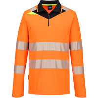 Portwest DX4 Hi-Vis Zip Polo Shirt L/S  - Orange/Black