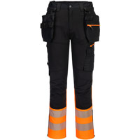 Portwest DX4 Hi-Vis Class 1 Detachable Holster Pocket Craft Trousers - Orange/Black