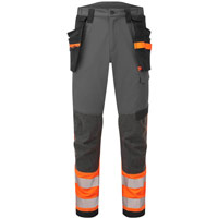 Portwest EV4 Hi-Vis Stretch Detachable Holster Class 1 Trousers - Orange/Metal Grey